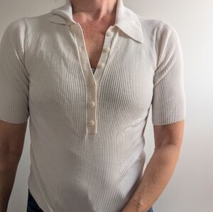 Banana Republic Cream Button Down Ribbed Top size M GUC